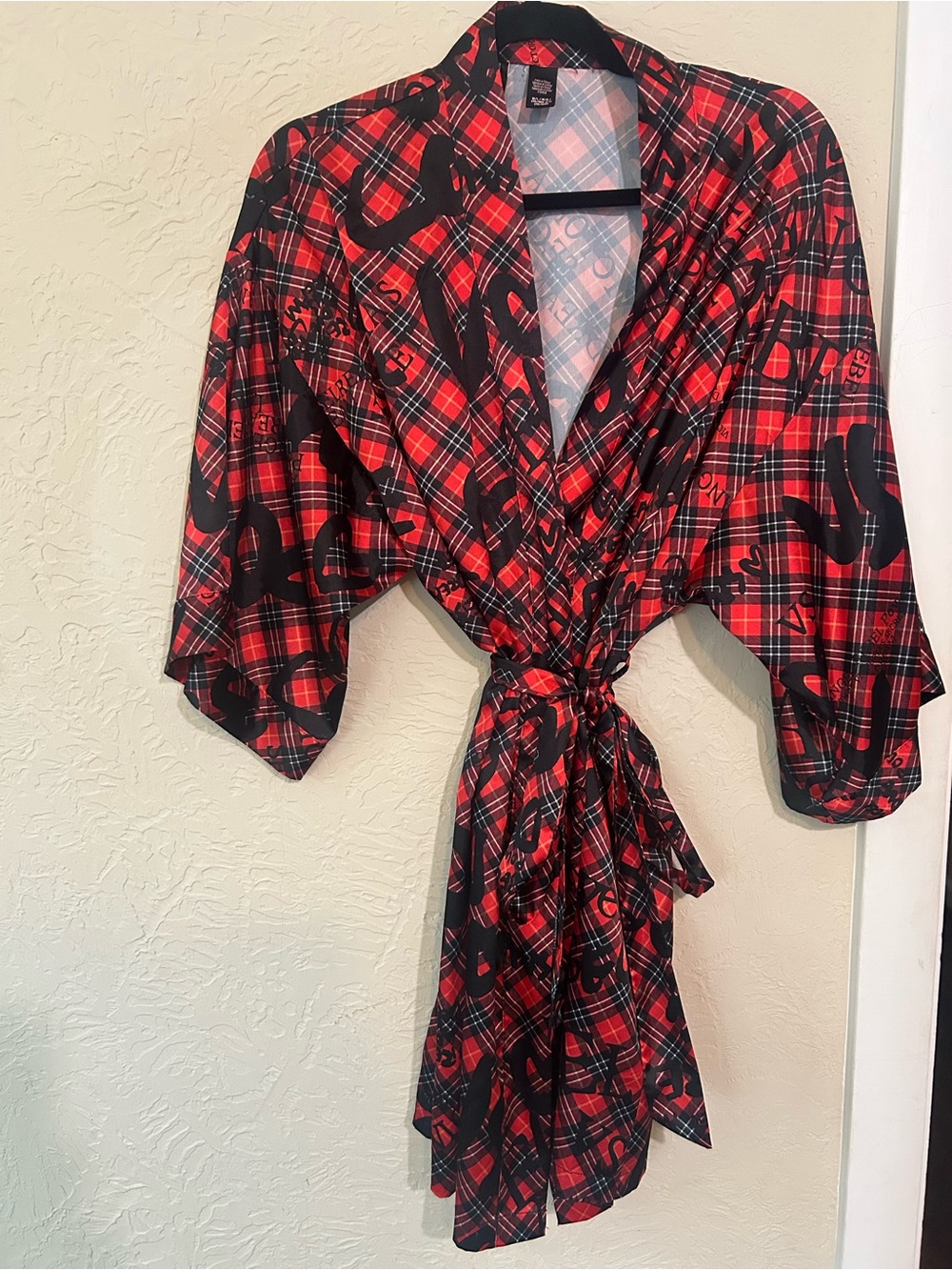 Victoria's Secret Red and Black Plaid Satin Robe M/L